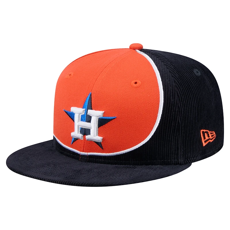 Casquette snapback rétro en velours côtelé New Era bleu marine/orange des Houston Astros pour homme