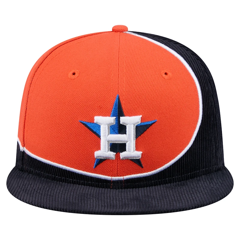 Casquette snapback rétro en velours côtelé New Era bleu marine/orange des Houston Astros pour homme