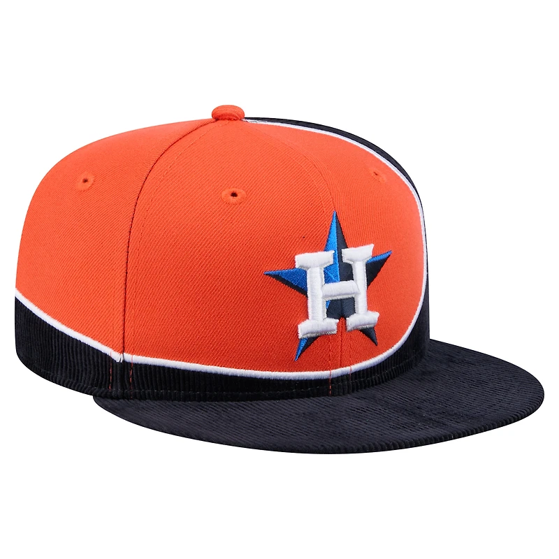Casquette snapback rétro en velours côtelé New Era bleu marine/orange des Houston Astros pour homme