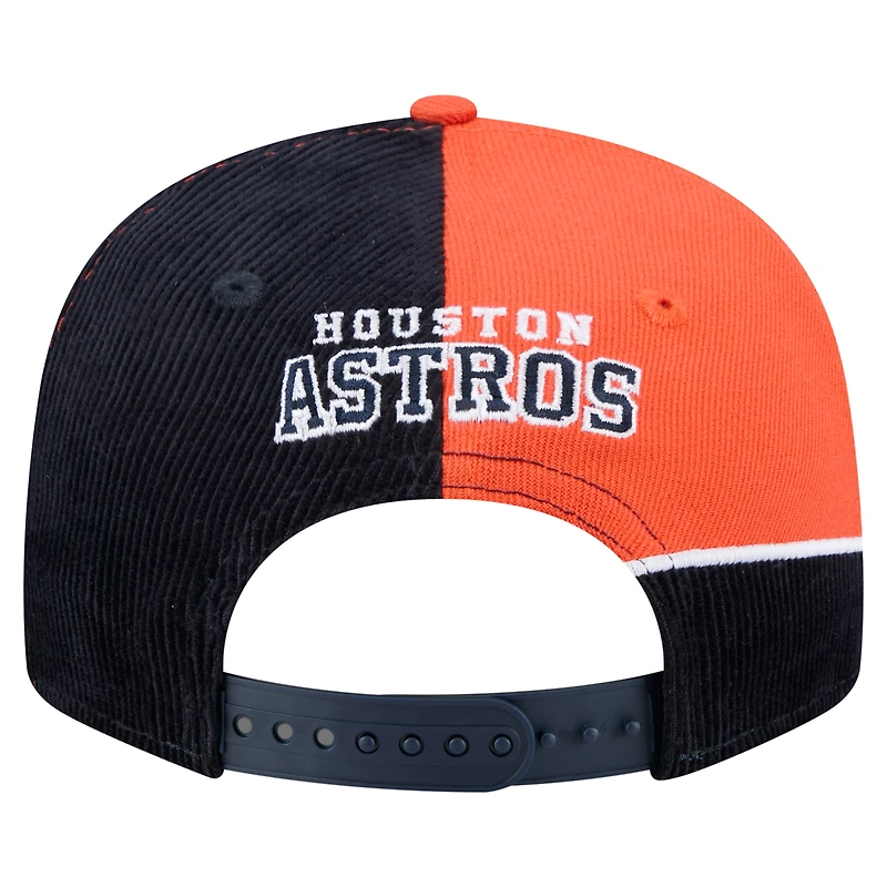 Casquette snapback rétro en velours côtelé New Era bleu marine/orange des Houston Astros pour homme