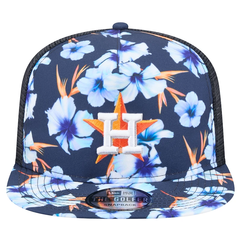 Men's New Era Navy Houston Astros Adventure Pattern Golfer Trucker Snapback Hat