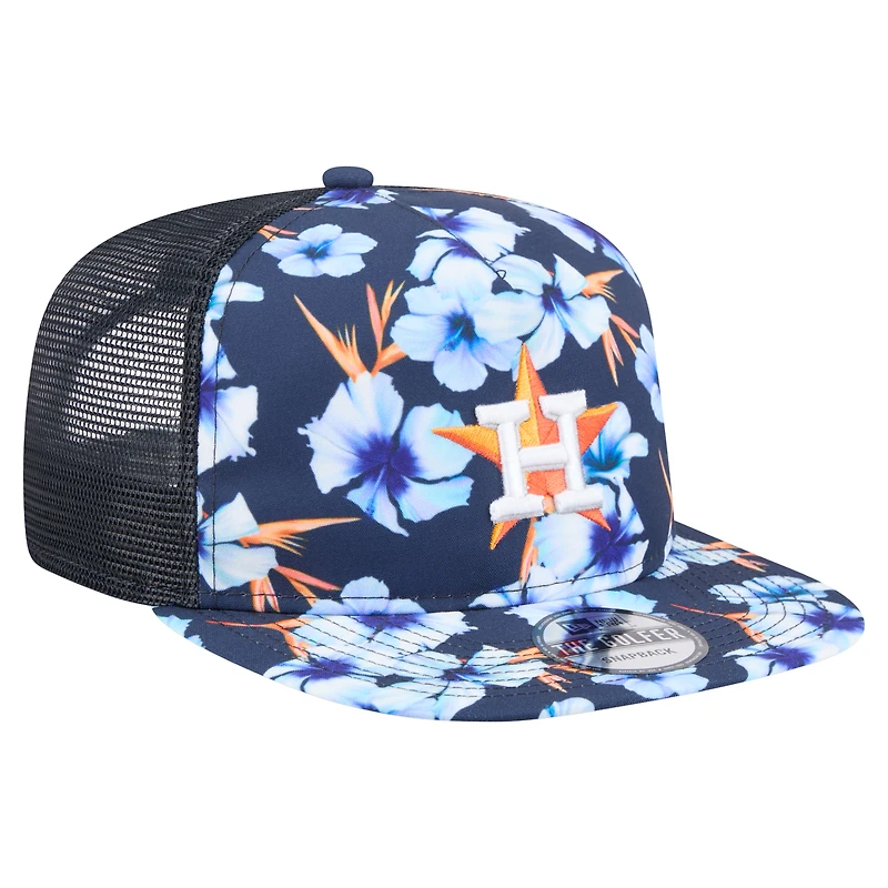 Men's New Era Navy Houston Astros Adventure Pattern Golfer Trucker Snapback Hat