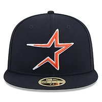 Casquette ajustée 59FIFTY bleu marine des Astros de Houston pour homme, style Temple la renommée du baseball, New Era