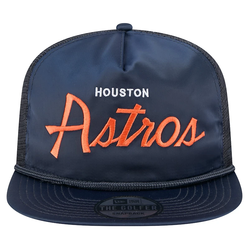Casquette de golf ajustable New Era bleu marine Houston Astros Retro Satin Script pour homme