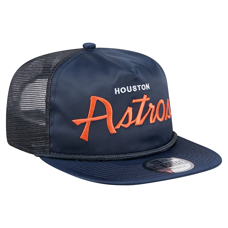 Casquette de golf ajustable New Era bleu marine Houston Astros Retro Satin Script pour homme