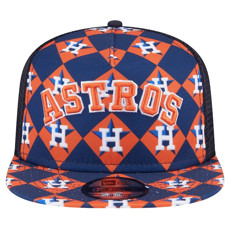 Men's New Era Navy Houston Astros Seeing Diamonds A-Frame Trucker 9FIFTY Snapback Hat