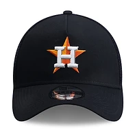 Men's New Era Navy Houston Astros Side Script 9FORTY A-Frame Trucker Adjustable Hat