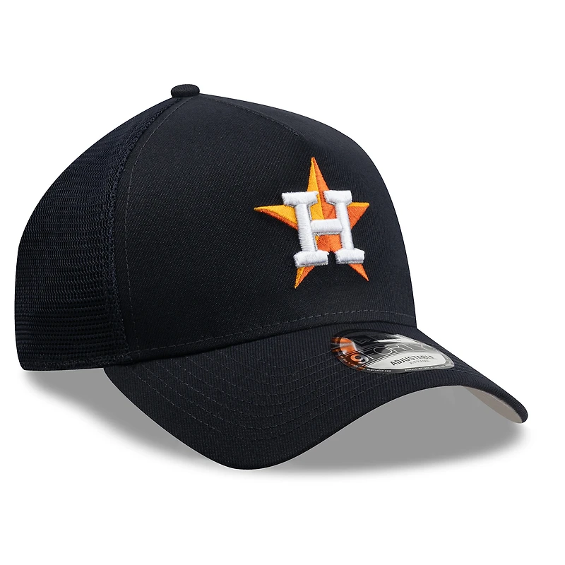 Men's New Era Navy Houston Astros Side Script 9FORTY A-Frame Trucker Adjustable Hat