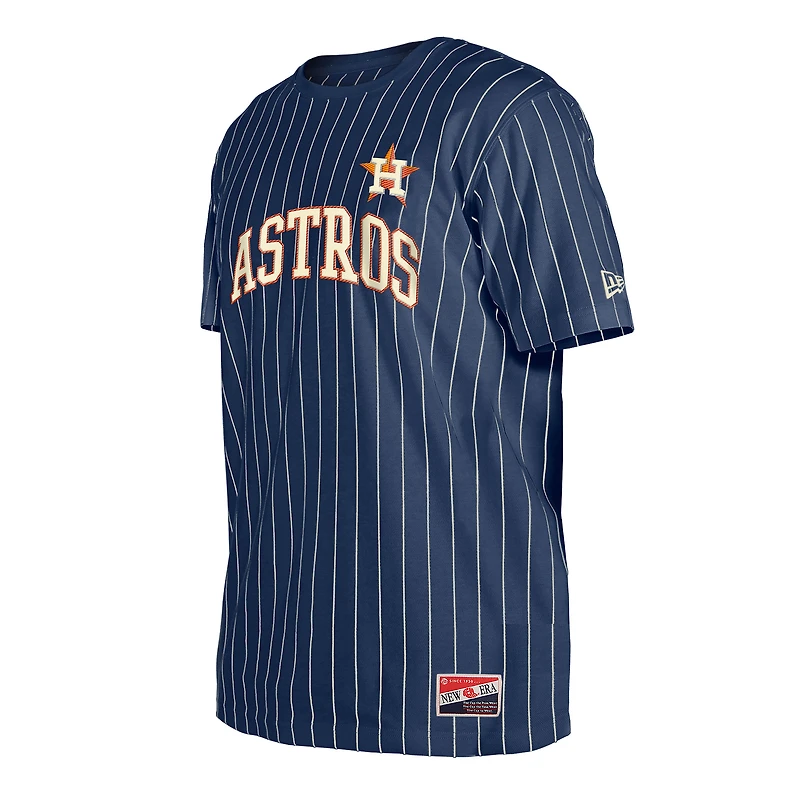 T-shirt à rayures bleu marine New Era pour homme, motif rétro des Astros de Houston