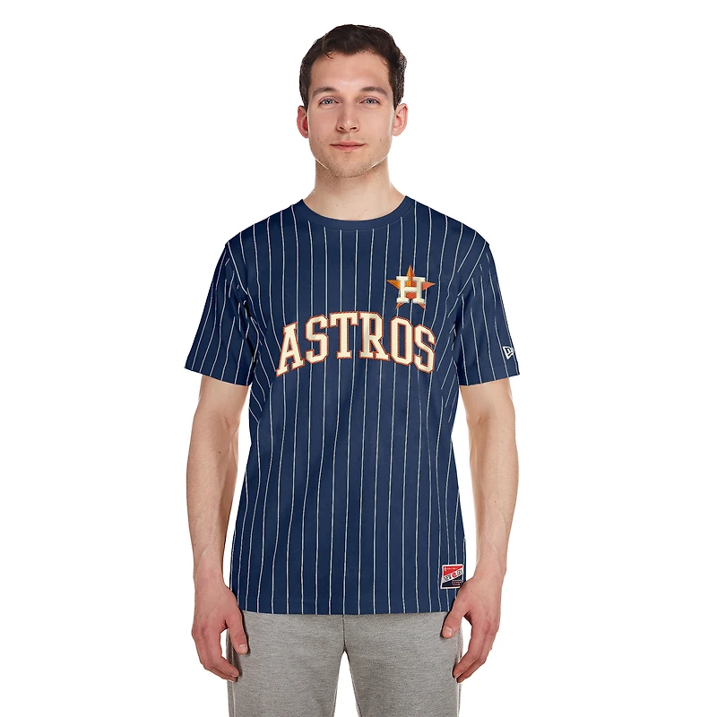 T-shirt à rayures bleu marine New Era pour homme, motif rétro des Astros de Houston