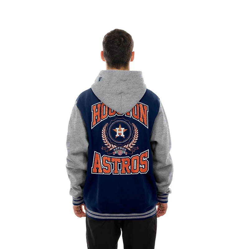 Men's New Era Navy Houston Astros Throwback Prep Full-Snap Hoodie Jacket