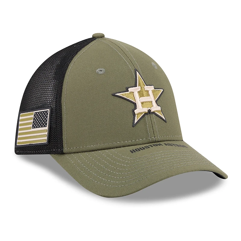 Casquette New Era Olive Houston Astros 2026 Journée des Forces armées 39THIRTY M-Crown Flex pour homme