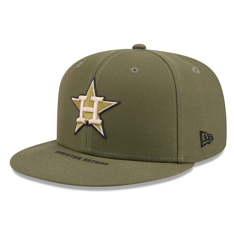 Casquette snapback New Era 9FIFTY pour homme, couleur olive, Houston Astros, édition spéciale Journée des forces armées 2026