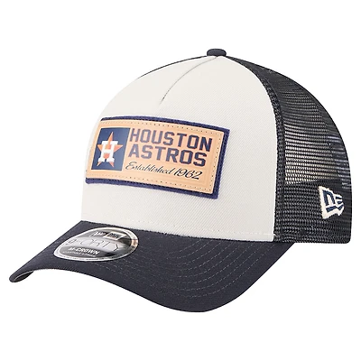 Men's New Era Stone/Navy Houston Astros Text A-Frame Trucker 9FORTY Hat