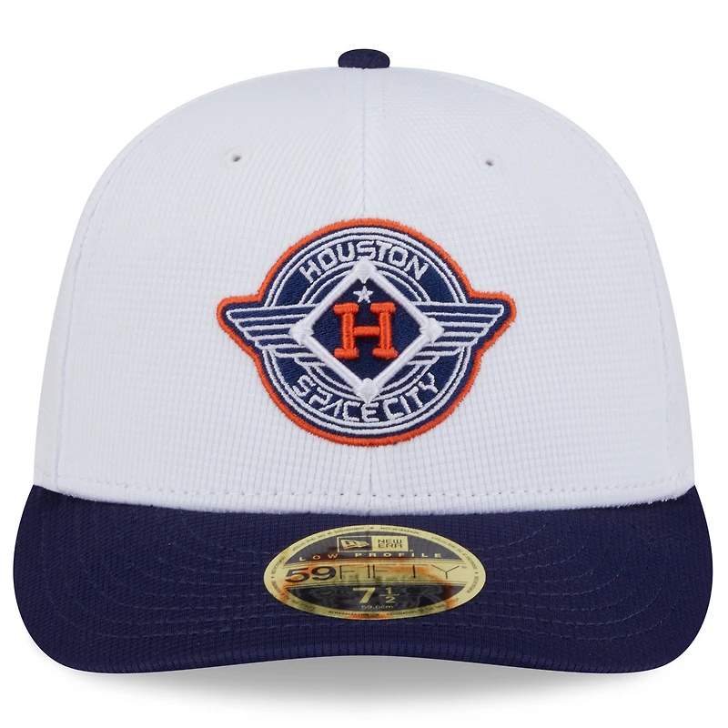 Casquette d'entraînement au bâton New Era 59FIFTY blanche/bleu marine pour homme, Houston Astros 2025 City Connect, profil bas