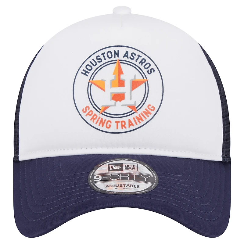 Men's New Era White/Navy Houston Astros Spring Training Circle Foam A-Frame 9FORTY Trucker Adjustable Hat