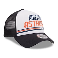 Men's New Era White/Navy Houston Astros Stacked A-Frame Trucker 9FORTY Adjustable Hat