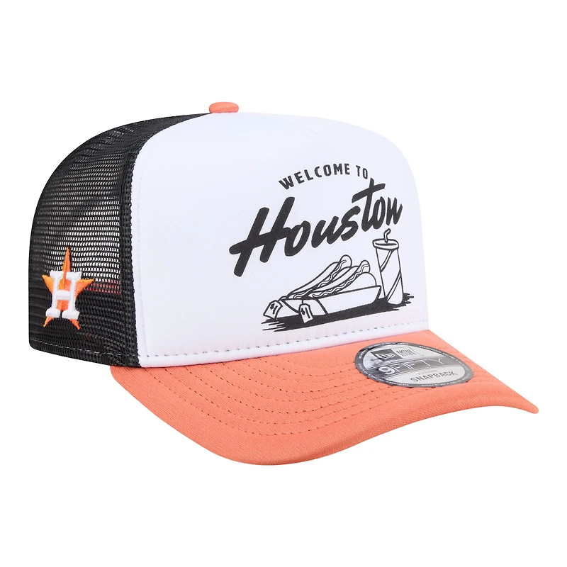 Casquette trucker New Era 9FIFTY Foodie A-Frame pour homme, blanche et orange, Houston Astros.