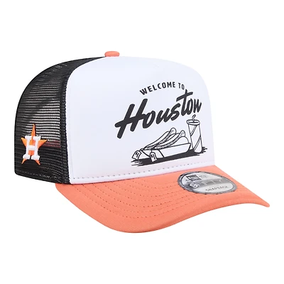 Casquette trucker New Era 9FIFTY Foodie A-Frame pour homme, blanche et orange, Houston Astros.
