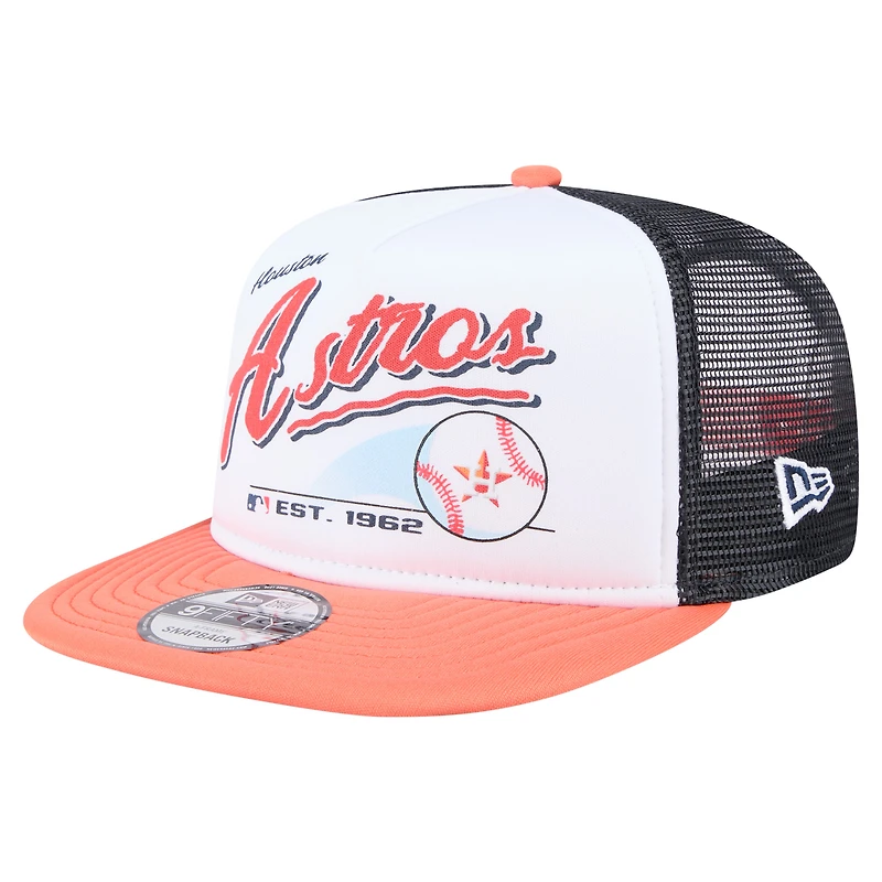 Men's New Era White/Orange Houston Astros Retro Script Trucker 9FIFTY Snapback Hat