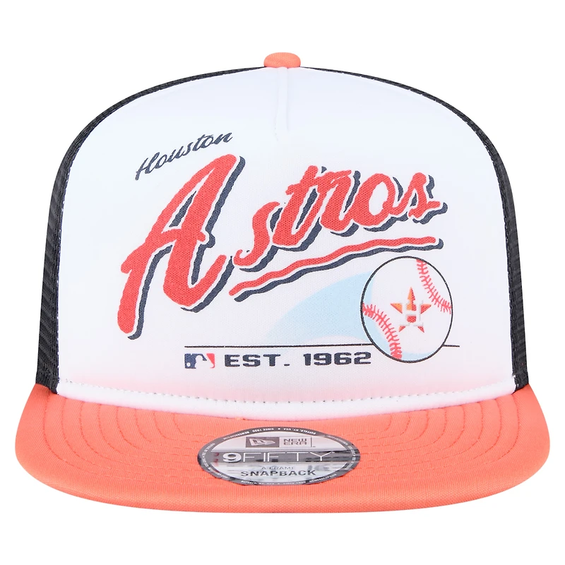 Casquette snapback New Era 9FIFTY blanche/orange pour homme, motif rétro des Astros de Houston