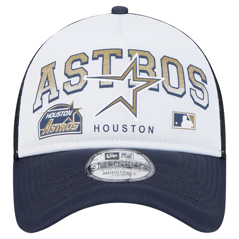 Casquette ajustable New Era blanche Houston Astros Retro Wordmark 9FORTY A-Frame Trucker pour homme