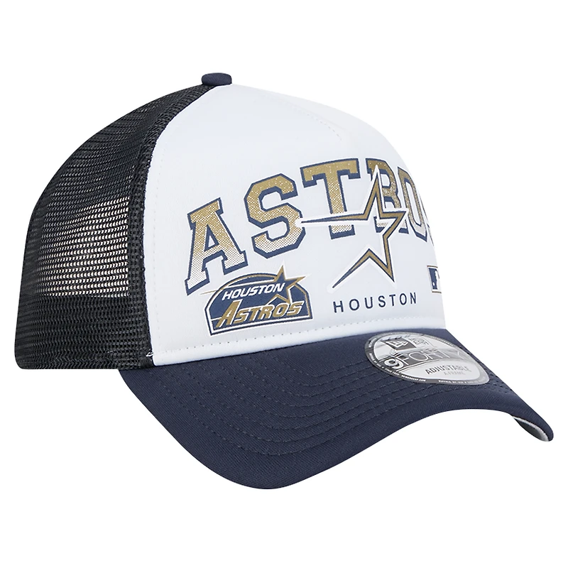 Casquette ajustable New Era blanche Houston Astros Retro Wordmark 9FORTY A-Frame Trucker pour homme