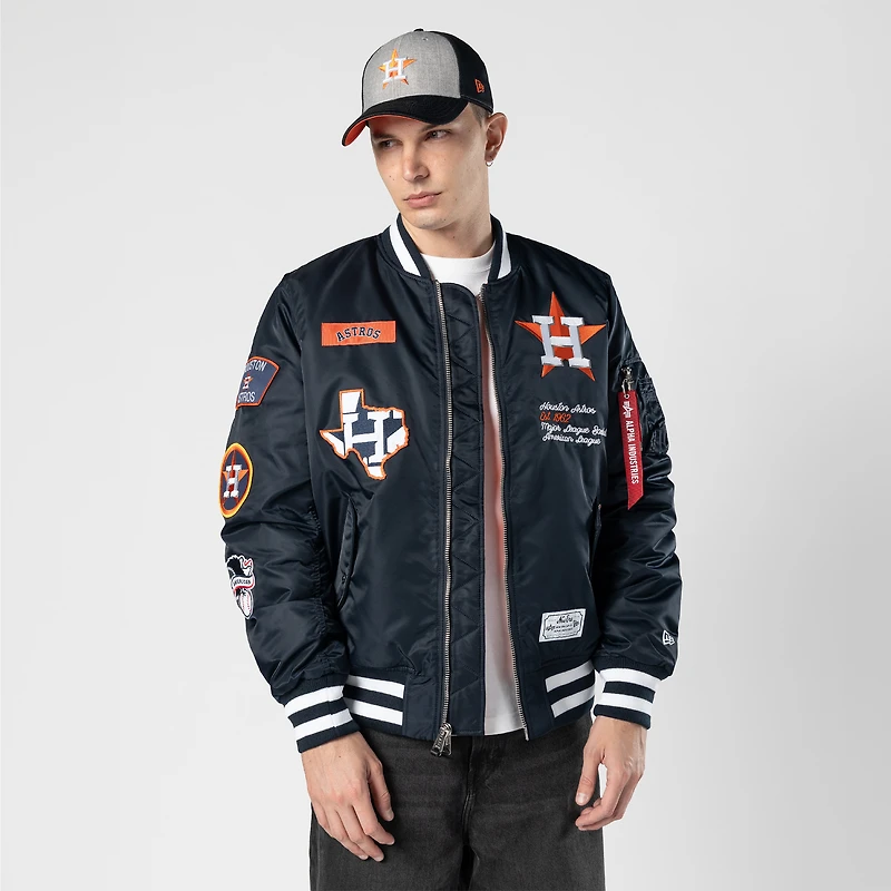 Men's New Era x Alpha Industries Navy Houston Astros Full-Zip Bomber Jacket