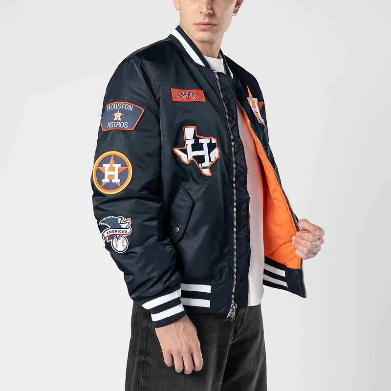 Men's New Era x Alpha Industries Navy Houston Astros Full-Zip Bomber Jacket