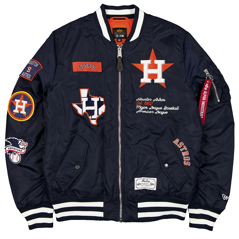 Men's New Era x Alpha Industries Navy Houston Astros Full-Zip Bomber Jacket