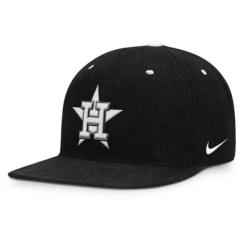Casquette structurée à fermeture snapback Nike noire Houston Astros Pro en velours côtelé pour homme