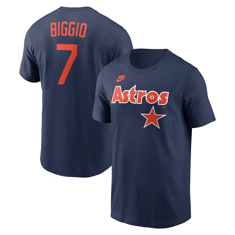 T-shirt homme Nike Craig Biggio bleu marine Houston Astros Cooperstown Collection avec nom et numéro