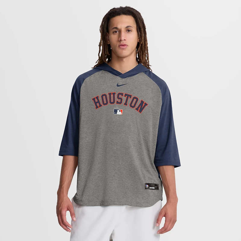 Men's Nike Gray Houston Astros Authentic Collection Flux Dri-FIT Raglan 3/4-Sleeve Hooded T-Shirt