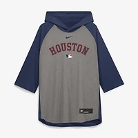 T-shirt à capuche Nike pour homme, gris, Houston Astros Authentic Collection Flux Dri-FIT Raglan, manches 3/4