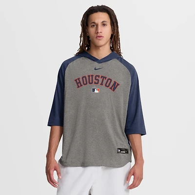 T-shirt à capuche Nike pour homme, gris, Houston Astros Authentic Collection Flux Dri-FIT Raglan, manches 3/4
