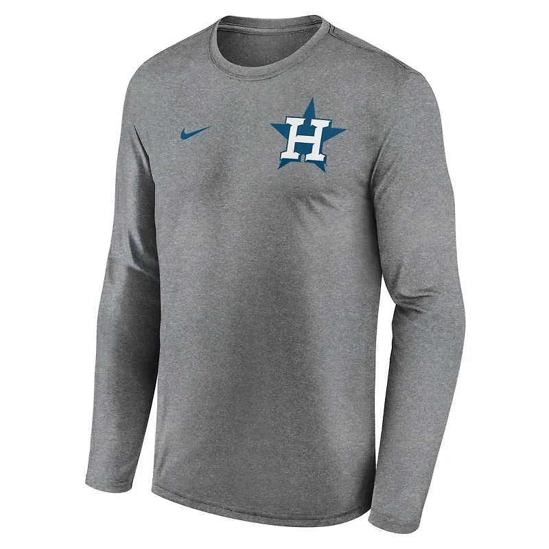 T-shirt à manches longues Nike Heather Charcoal Houston Astros 2-Hit Legend Dri-FIT pour homme