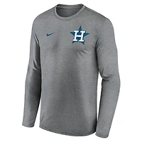 T-shirt à manches longues Nike Heather Charcoal Houston Astros 2-Hit Legend Dri-FIT pour homme