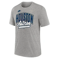 T-shirt Nike gris chiné pour homme, collection Cooperstown, motif rétro tri-blend des Astros de Houston