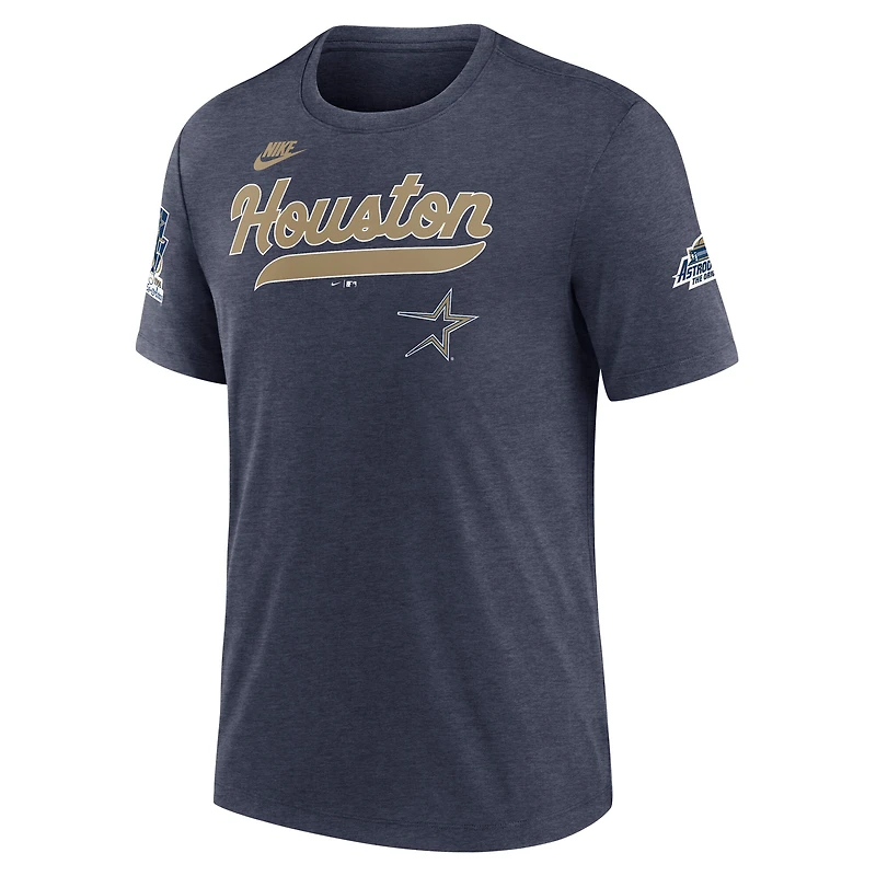 T-shirt Nike bleu marine chiné pour homme des Astros de Houston, collection Cooperstown, Eras Tri-Blend