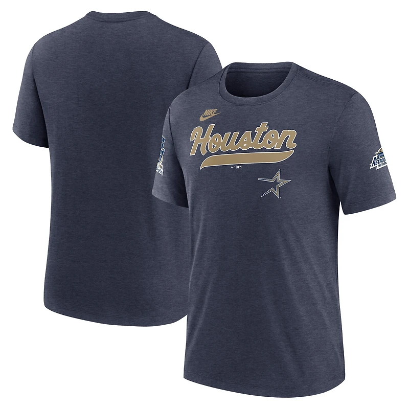 T-shirt Nike bleu marine chiné pour homme des Astros de Houston, collection Cooperstown, Eras Tri-Blend