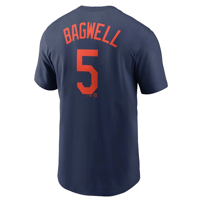 T-shirt avec nom et numéro Nike Jeff Bagwell pour hommes, bleu marine, Astros de Houston, Cooperstown Collection Fuse