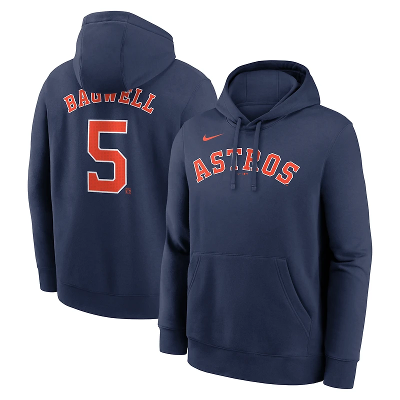 Sweat à capuche Nike Jeff Bagwell bleu marine pour homme, joueur retraité des Astros de Houston, avec nom et numéro du club