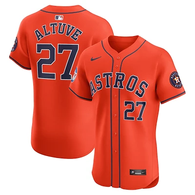 Maillot de joueur Nike Jose Altuve Orange Houston Astros Alternate Elite Sponsor Patch pour hommes