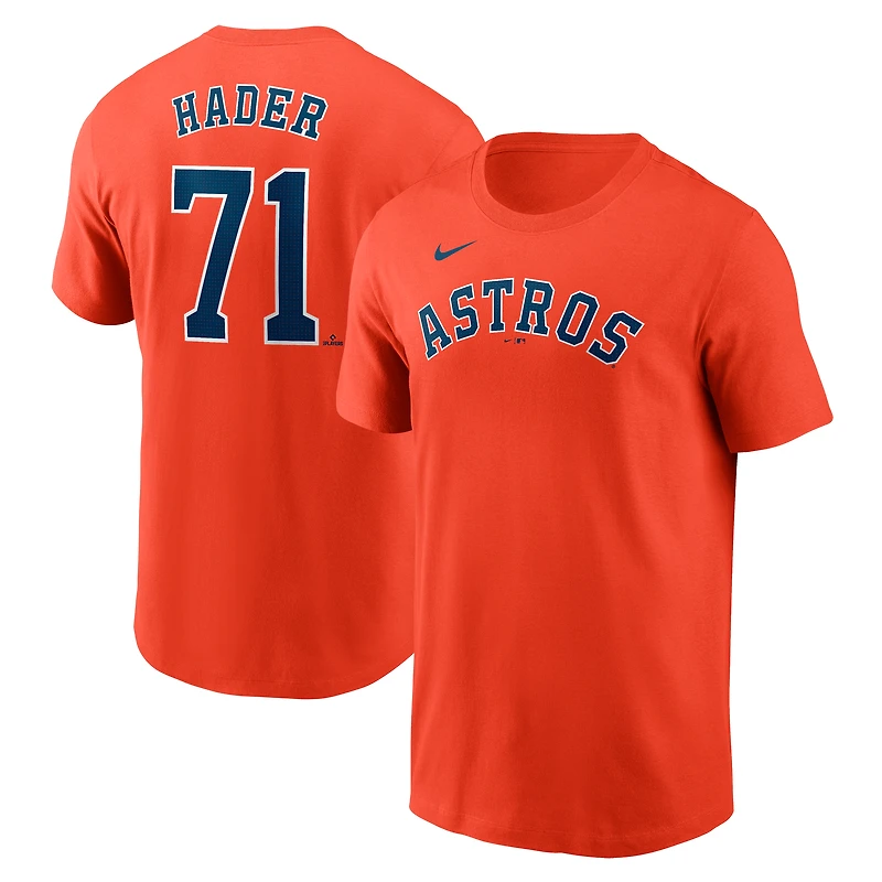 T-shirt Nike Josh Hader orange Houston Astros Fuse avec nom et numéro pour homme