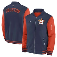 Veste aviateur Nike bleu marine/orange Houston Astros Authentic Collection Dugout pour homme, coupe décontractée, entièrement zippée