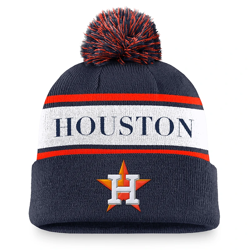 Men's Nike Navy Houston Astros Team Stripe Peak Cuffed Knit Hat with Pom