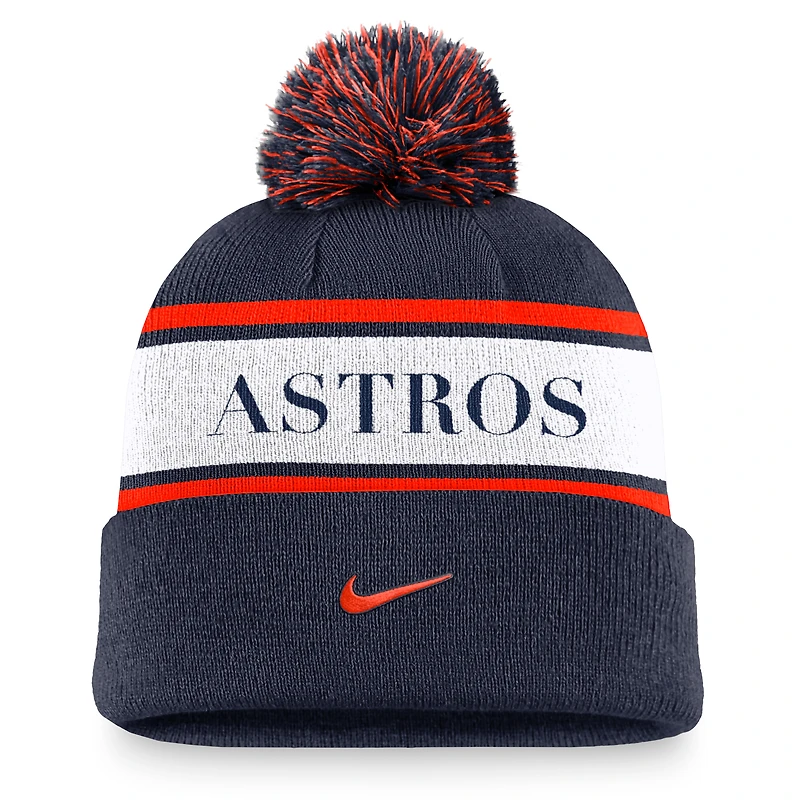 Men's Nike Navy Houston Astros Team Stripe Peak Cuffed Knit Hat with Pom