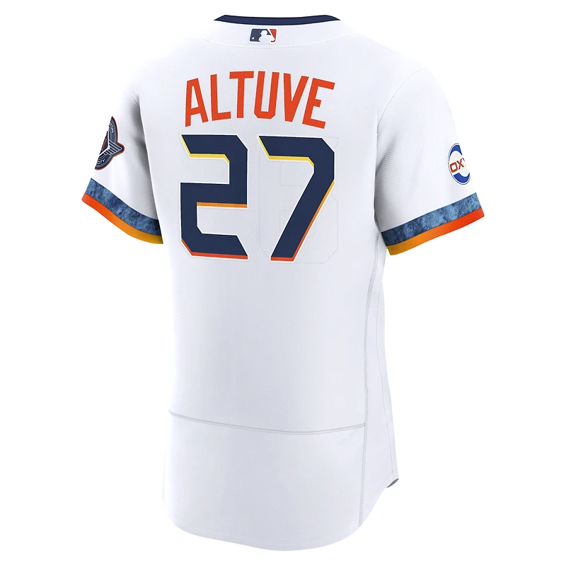 Maillot authentique Nike City Connect pour homme, blanc, Jose Altuve, Houston Astros, avec patch de sponsor.
