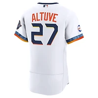 Maillot authentique Nike City Connect pour homme, blanc, Jose Altuve, Houston Astros, avec patch de sponsor.