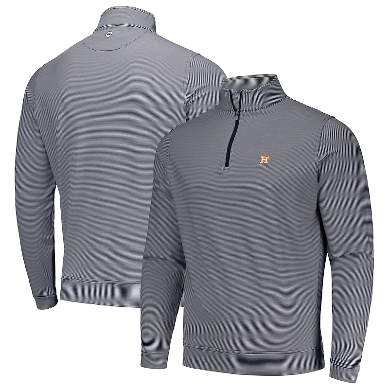Men's Peter Millar Navy Houston Astros Perth Sugar Stripe Performance Quarter-Zip Top